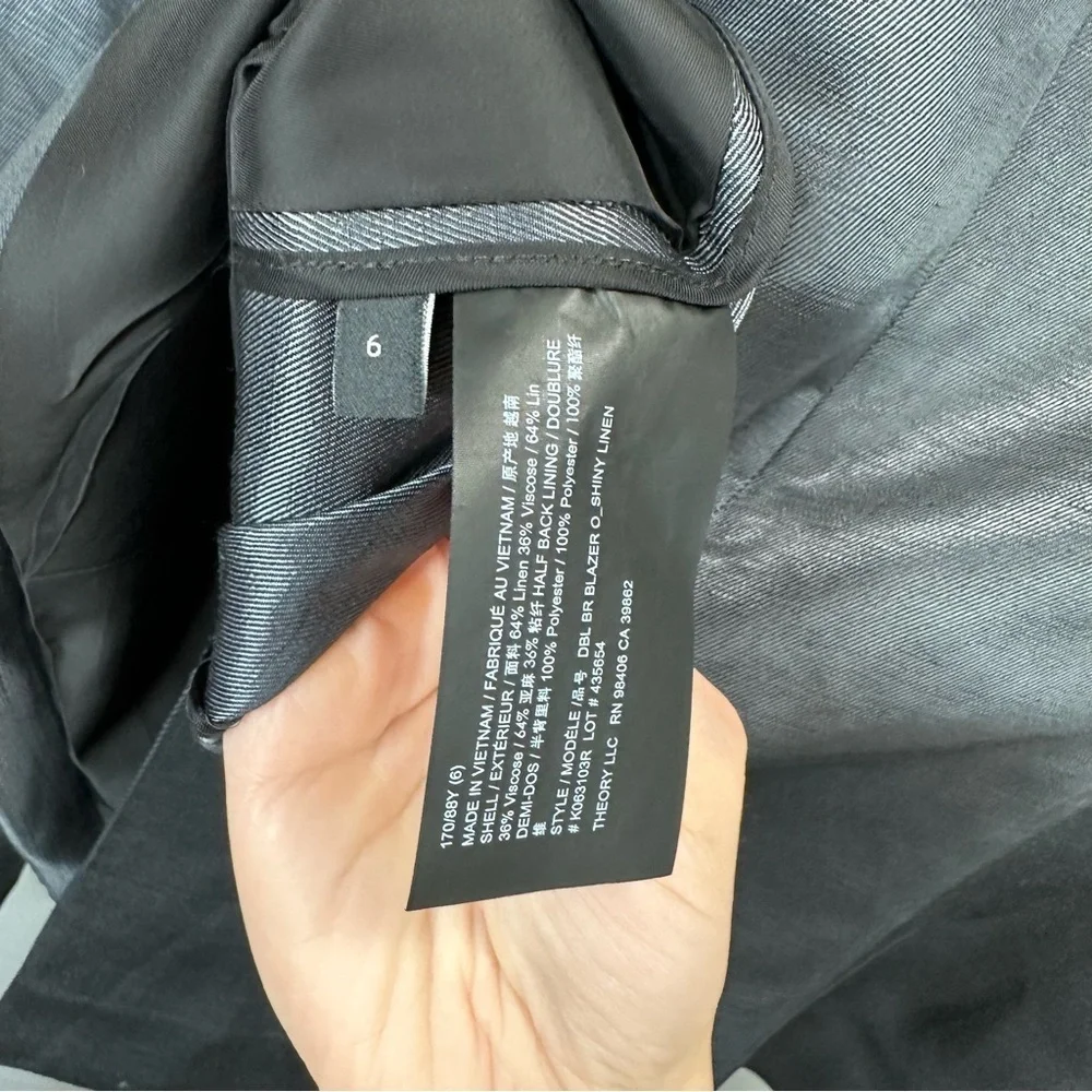 Theory Double-Breasted Shiny‎ Linen Blazer
